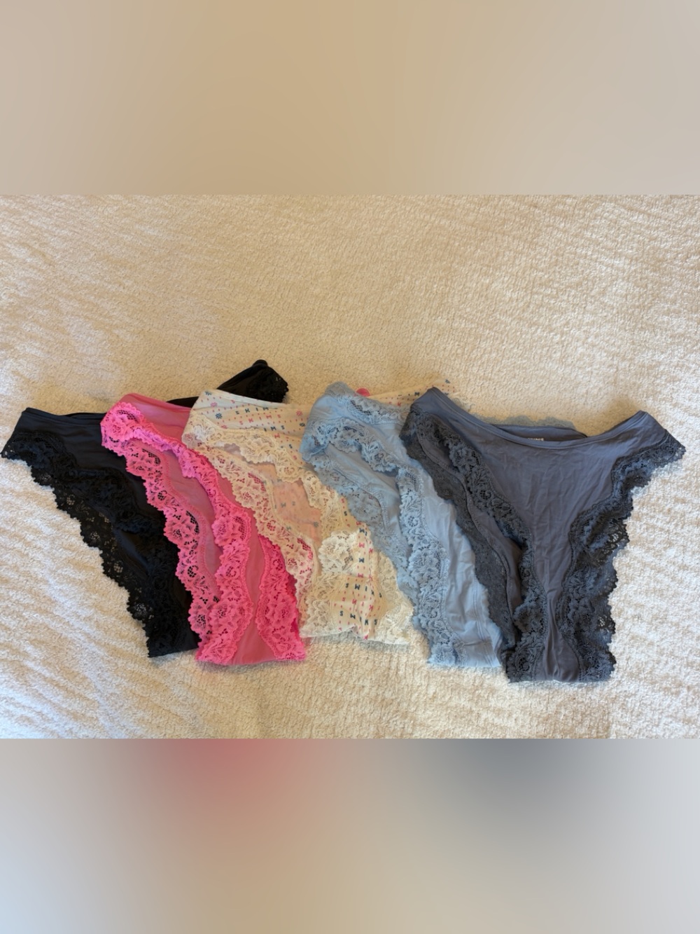 SKIMS Cheeky Tanga Lace-Trim Panties - Black, Hot Pink, Cream, Light Blue, Gray